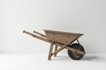 Rustic Wooden Wheelbarrow on a Plain White Background A Simple, Elegant Image for Design and Home Decor Projects