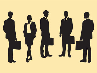 Vector silhouettes of men and a women set, a group of standing business people vector Illustration