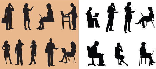 Vector silhouettes of men and a women set, a group of standing business people vector Illustration