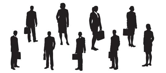Vector silhouettes of men and a women set, a group of standing business people vector Illustration