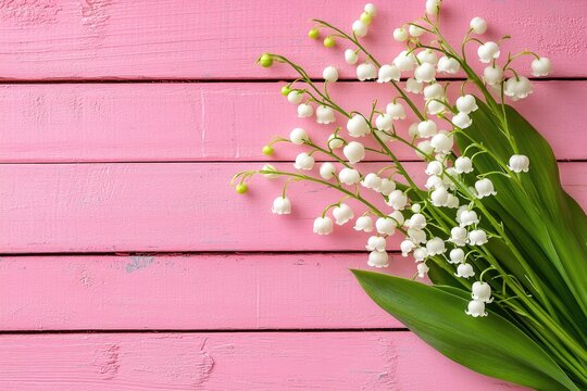 White flowers on pink wooden planks - Powered by Adobe