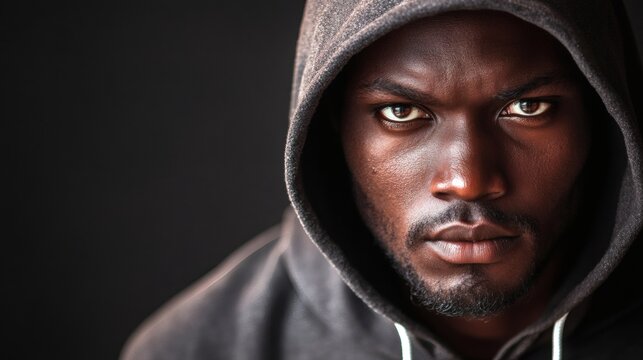A Serious Looking Man Wearing A Dark Hooded Sweatshirt