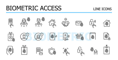 Secure login, biometric access to data protection. Vector icons set