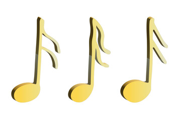 Set of 3d music note. Hand drawn musical symbol. Elements for print, web, design, decor, logo