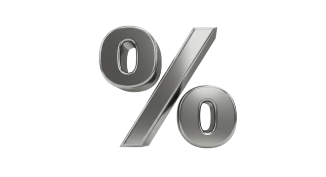 Sleek silver percentage symbol on black - Powered by Adobe