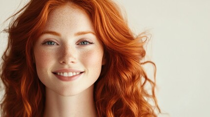 Naklejka premium A beautiful woman with vibrant red hair smiles happily at viewer