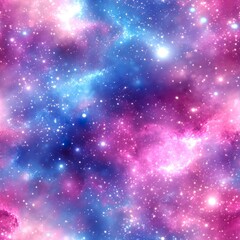 Obraz premium Magical pastel galaxy background with sparkles, stars, and soft bokeh in pink, blue, and purple hues. --tile 