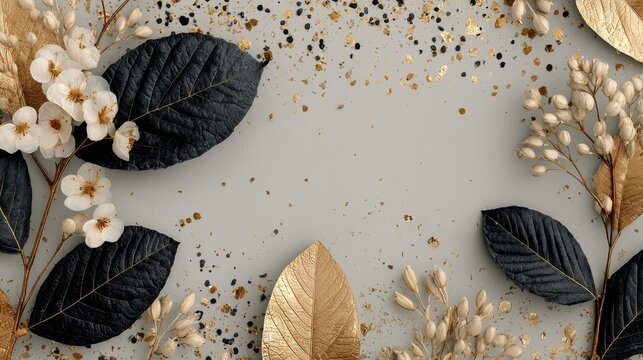 Spa-themed border with soft gold background featuring masculine yet youthful aesthetic, designed for wellness ads celebrating dads and grads with natural elements and festive decoration