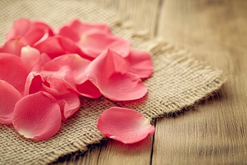 Pink rose petals on burlap (3)
