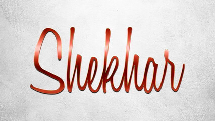 Red 3D text effect of Hindi name Shekhar on silver background.