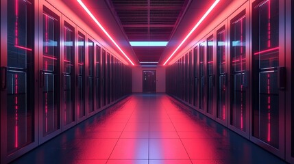 Fototapeta premium Futuristic indoor telecommunications hub modern facility digital infrastructure vibrant environment high-tech viewpoint