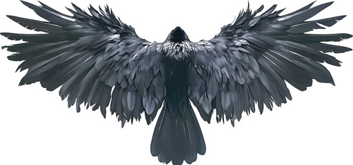 Elegant Black Bird in Flight with Wide Open Wings against the Sky