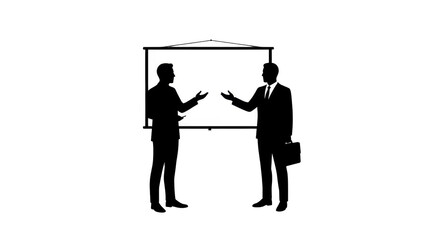 Naklejka premium Silhouetted men presenting against bright screen