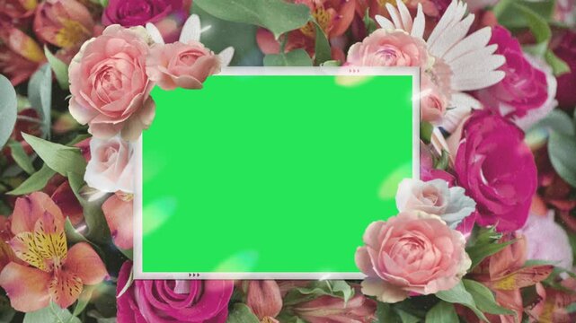 Animation flower card frame with green screen.
