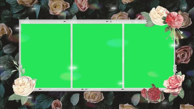 Animation flower card frame with green screen.