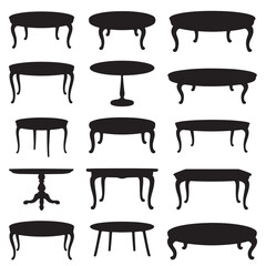 set of black vector Collection of Various Table Silhouettes for graphic resources