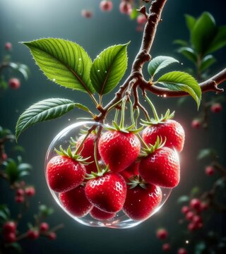 A  transparent  apple with strawberries inside  " "AppleBerrie"  Conceptual art  Generated image