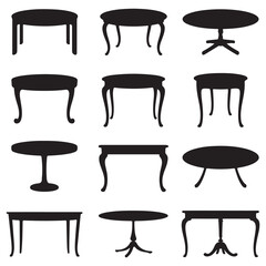 set of black vector Collection of Various Table Silhouettes for graphic resources