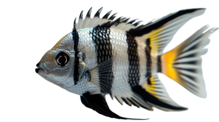 Silver fish with black stripes isolated on white.png