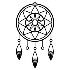Dreamcatcher Silhouette Vector , Intricate Black and White Feathered Design