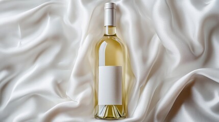 Elegant white wine bottle rests on creamy silk ready for your label design Perfect for showcasing