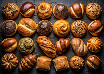 Bakery Rolls Flat Lay Black Background Rule of Thirds Photography