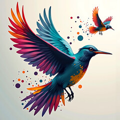 Fototapeta premium Vibrant Hummingbird Flight: A burst of color as a stunning hummingbird takes flight, its iridescent plumage shimmering against a soft background, evoking a sense of freedom and natural beauty.