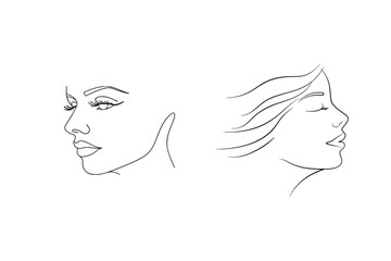 Minimalist line art of two elegant female faces representing serenity and beauty