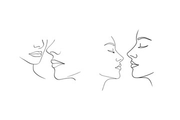 Minimalist line art portraits depicting intimacy between two people in quiet moments