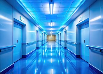 Fototapeta premium Serene Hospital Corridor - Blue Lighting - Surreal Photography