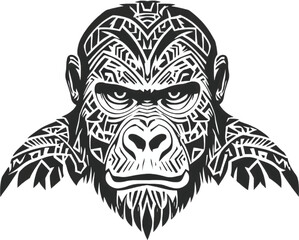 Tattoo-Ready Tribal Gorilla Head Drawing for Apparel Use