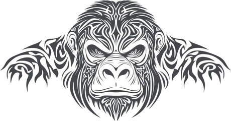 Monochrome Tribal Gorilla Head for Inked Fashion Statements