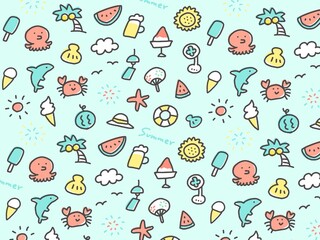 手描きのかわいくてカラフルな夏のレジャーの背景イラスト