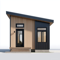 old wooden house with window, tiny home front face orthographic shot