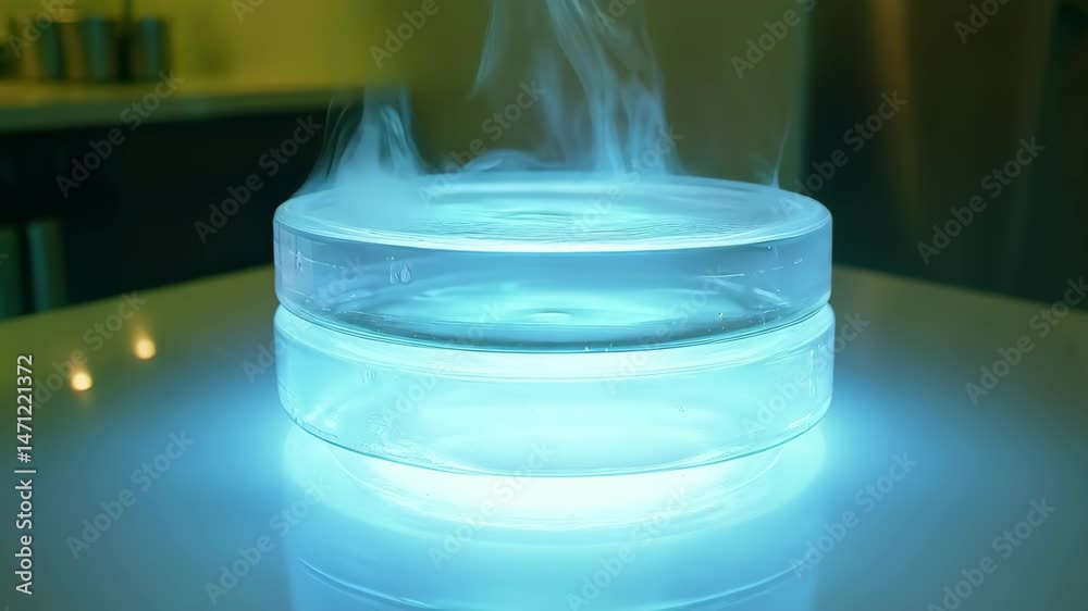 Wall mural a translucent container with swirling mist emanating from it, creating an ethereal ambiance in a mod
