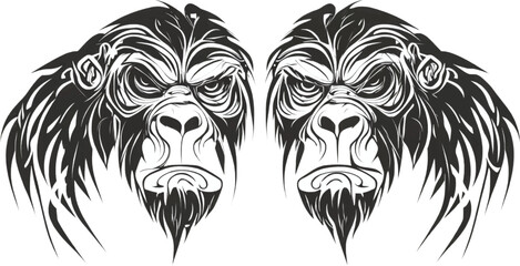 Bold Gorilla Head Tribal Art Perfect for Tattoo Concepts