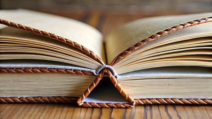 Open Antique Book on Wooden Surface