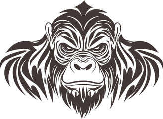 Fierce Tribal Gorilla Head Illustration for Tattoos and Shirts