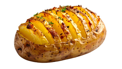 Baked Potato: Seasoned, Sliced, and Golden Brown, with Transparent Background