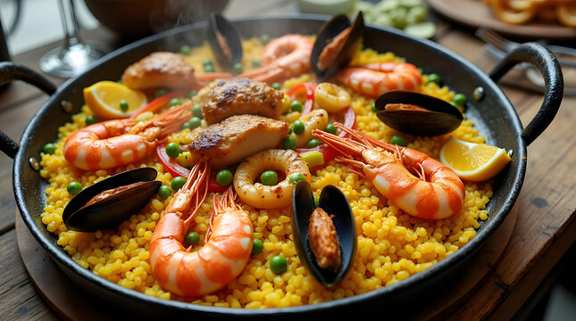 Fototapeta zoom sur la paella fumante 