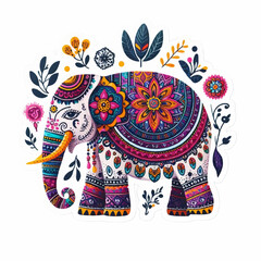 Illustration of a traditional Indian elephant with floral design
in boho ethnic style