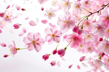 Fototapeta premium Soft Pink Cherry Blossom Silhouettes, Drifting Petals