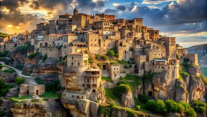 Fototapeta premium Hilltop Town at Sunset