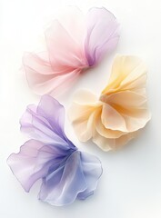 Fototapeta premium Delicate, draped fabric flowers in pastel shades