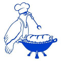 Bird grilling sausage delicious BBQ food barbecue Isolated Vector Graphic Design Illustration
