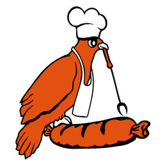 Bird grilling sausage delicious BBQ food barbecue Isolated Vector Graphic Design Illustration
