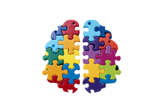 Colorful Puzzle Brain on Transparent Background, PNG