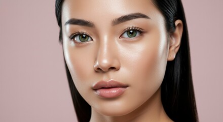 Fototapeta premium Close-up portrait of a woman with flawless skin and neutral expression