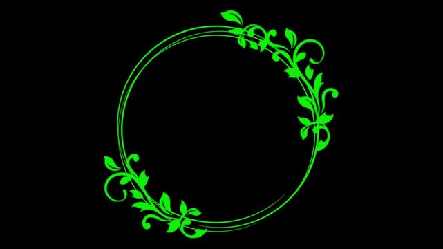 Animation wedding card border green lines on black background.