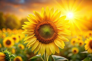 Obraz premium Sunflower Close-Up, Yellow Background, Summer Nature, Sunny Wallpaper